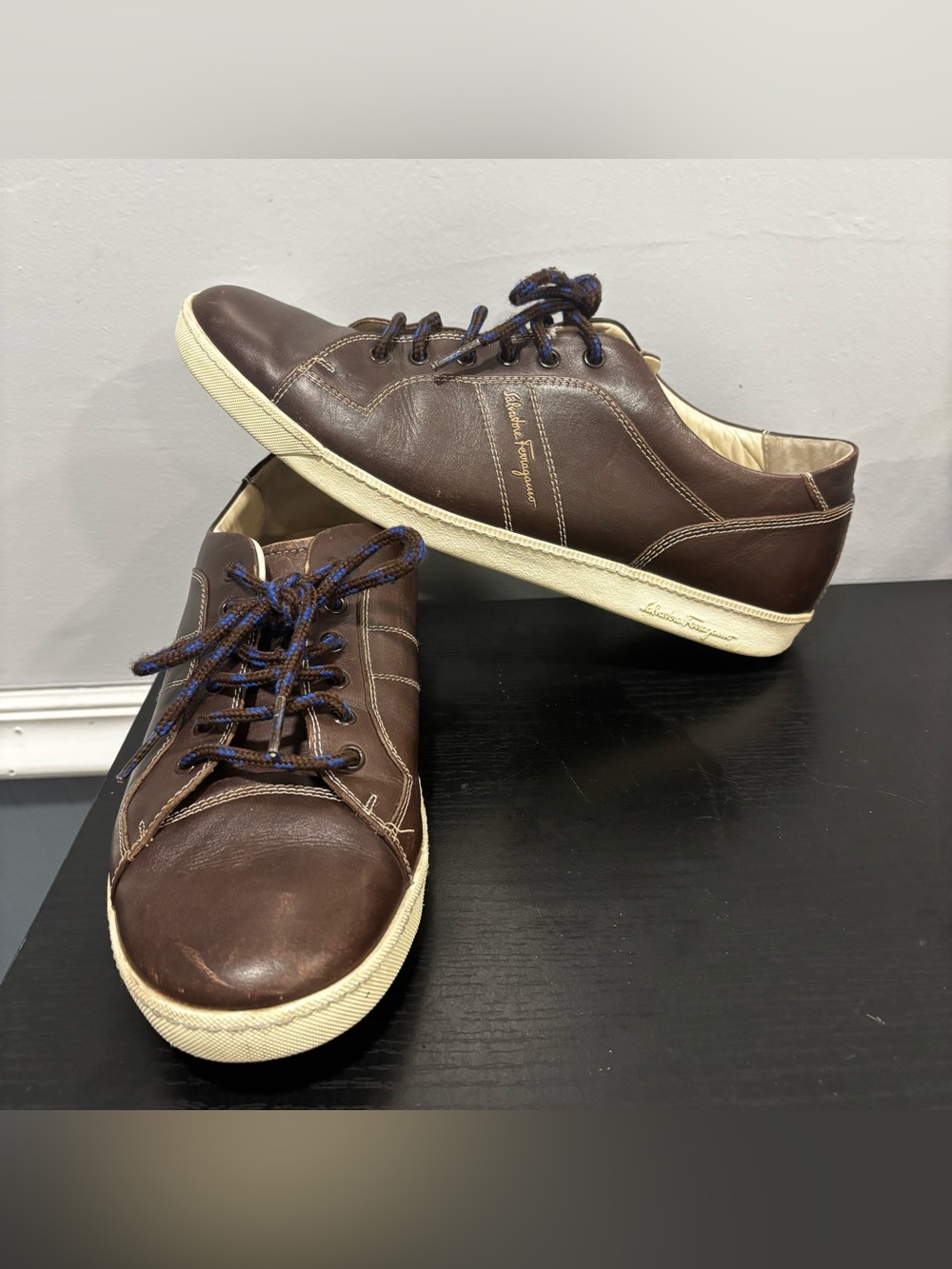 Salvatore Ferragamo Men's Brown Leather Sneakers 11.5 casual foot wear